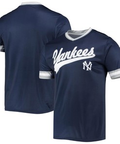Men's Stitches Navy/Gray New York Yankees Cooperstown Collection V-Neck Team Color Jersey