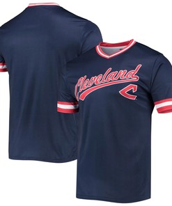 Men's Stitches Navy/Red Cleveland Indians Cooperstown Collection V-Neck Team Color Jersey