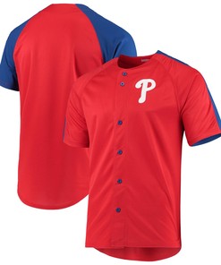 Men's Stitches Red Philadelphia Phillies Logo Button-Up Jersey