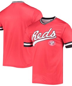 Men's Stitches Red/Black Cincinnati Reds Cooperstown Collection V-Neck Team Color Jersey