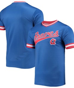 Men's Stitches Royal/Red Atlanta Braves Cooperstown Collection V-Neck Team Color Jersey
