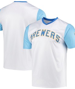 Men's Stitches White Milwaukee Brewers Cooperstown Collection Wordmark V-Neck Jersey