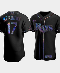 Men's Tampa Bay Rays Austin Meadows 17 Black Holographic Golden Edition Jersey