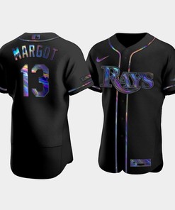 Men's Tampa Bay Rays Manuel Margot 13 Black Holographic Golden Edition Jersey