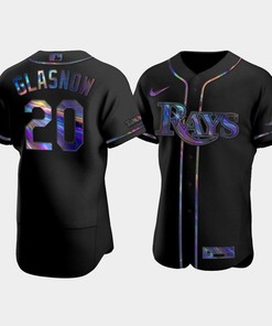 Men's Tampa Bay Rays Tyler Glasnow 20 Black Holographic Golden Edition Jersey