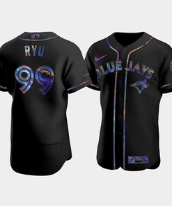 Men's Toronto Blue Jays Hyun-Jin Ryu 99 Black Golden Edition Holographic Jersey