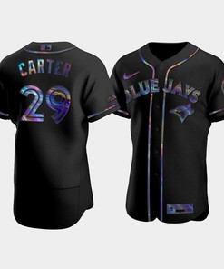 Men's Toronto Blue Jays Joe Carter 29 Black Golden Edition Holographic Jersey