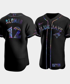Men's Toronto Blue Jays Roberto Alomar 12 Black Golden Edition Holographic Jersey