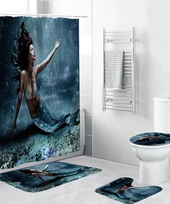 Mermaid Bikini Waterproof Shower Curtain for Beachy Bathroom Decor