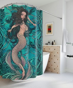 Mermaid Shower Curtain - AI Art Design Print for Modern Bathroom Decor