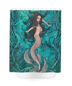 Mermaid Shower Curtain - AI Art Design Print for Modern Bathroom Decor