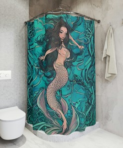 Mermaid Shower Curtain - AI Art Design Print for Modern Bathroom Decor