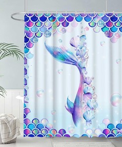 Mermaid Tail Shower Curtain for Girls Bathroom Decor