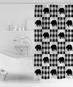 Merry Christmas Black White Buffalo Plaid Polar Bear Shower Curtain - Winter Bathroom Decor