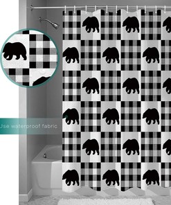 Merry Christmas Black White Buffalo Plaid Polar Bear Shower Curtain - Winter Bathroom Decor