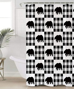 Merry Christmas Black White Buffalo Plaid Polar Bear Shower Curtain - Winter Bathroom Decor