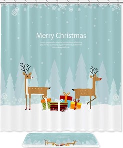 Merry Christmas Deer Waterproof Shower Curtain for Festive Bathroom Decor