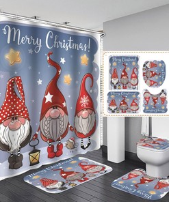 Merry Christmas Shower Curtain with Cute Gnome Print for a Festive Bathroom Decor 