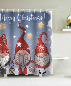 Merry Christmas Shower Curtain with Cute Gnome Print for a Festive Bathroom Decor