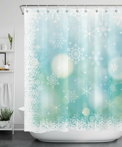 Merry Christmas Shower Curtain with Winter Fantasy Snowflake Halo for a Festive Bathroom Accessory