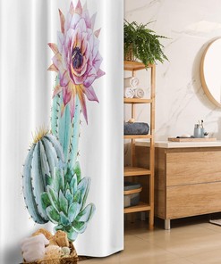 Mexican Cactus Shower Curtain, Spikes Flower in Desert Sand Botanical Print, Fabric Bathroom Decor