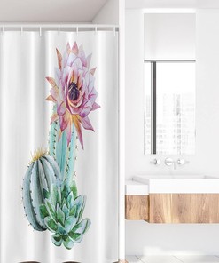 Mexican Cactus Shower Curtain, Spikes Flower in Desert Sand Botanical Print, Fabric Bathroom Decor