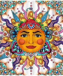 Mexican Talavera Sun Face Shower Curtain Boho Bathroom Decor