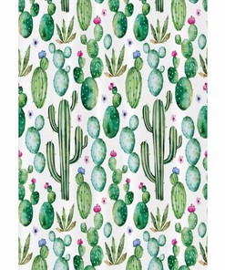Mexican Texas Cactus Stall Shower Curtain, Cartoon Spike Plant Print for Bathroom Decor, Cute White and Pink Fabric
