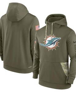 Miami Dolphins 2022 Salute to Service Therma Performance Pullover Men Hoodie - Olive
