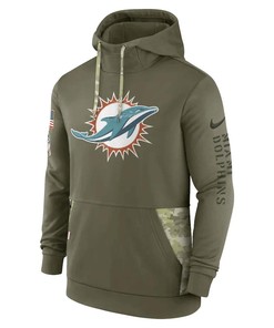 Miami Dolphins 2022 Salute to Service Therma Performance Pullover Men Hoodie - Olive