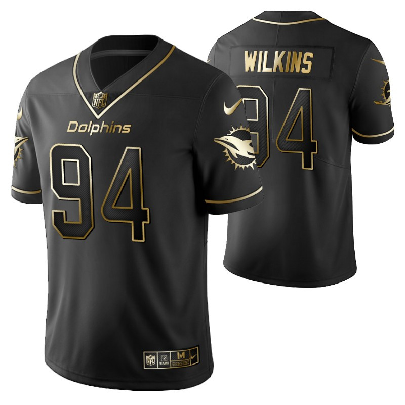 Miami Dolphins Christian Wilkins 94 2021 Nfl Golden Brandedition Black Jersey Gift For Dolphins Fans