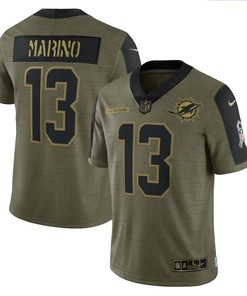 Miami Dolphins Dan Marino 13 Nfl Olive 2021 Salute To Service Retired Player Men Jersey For Dolphins Fans