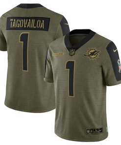 Miami Dolphins Tua Tagovailoa 1 Nfl Olive 2021 Salute To Service Player Men Jersey For Dolphins Fans
