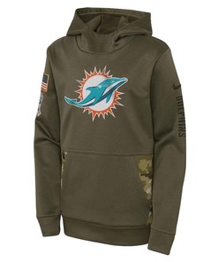 Miami Dolphins Youth 2022 Salute To Service Performance Pullover Hoodie - Olive