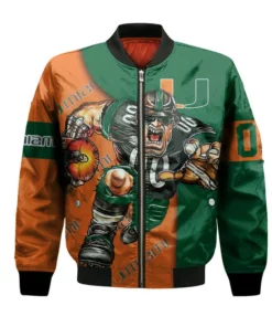 NCAA Miami Hurricanes Custom Number Orange Green Bomber Jacket
