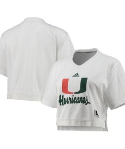 Miami Hurricanes Adidas Womens Primegreen V Neck Cropped Jersey White Ncaa