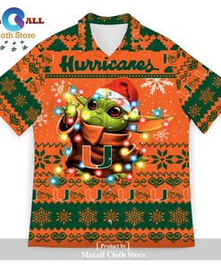 Miami Hurricanes Baby Yoda Star Wars Sports Football American Ugly Christmas 3D Hawaiian Shirt