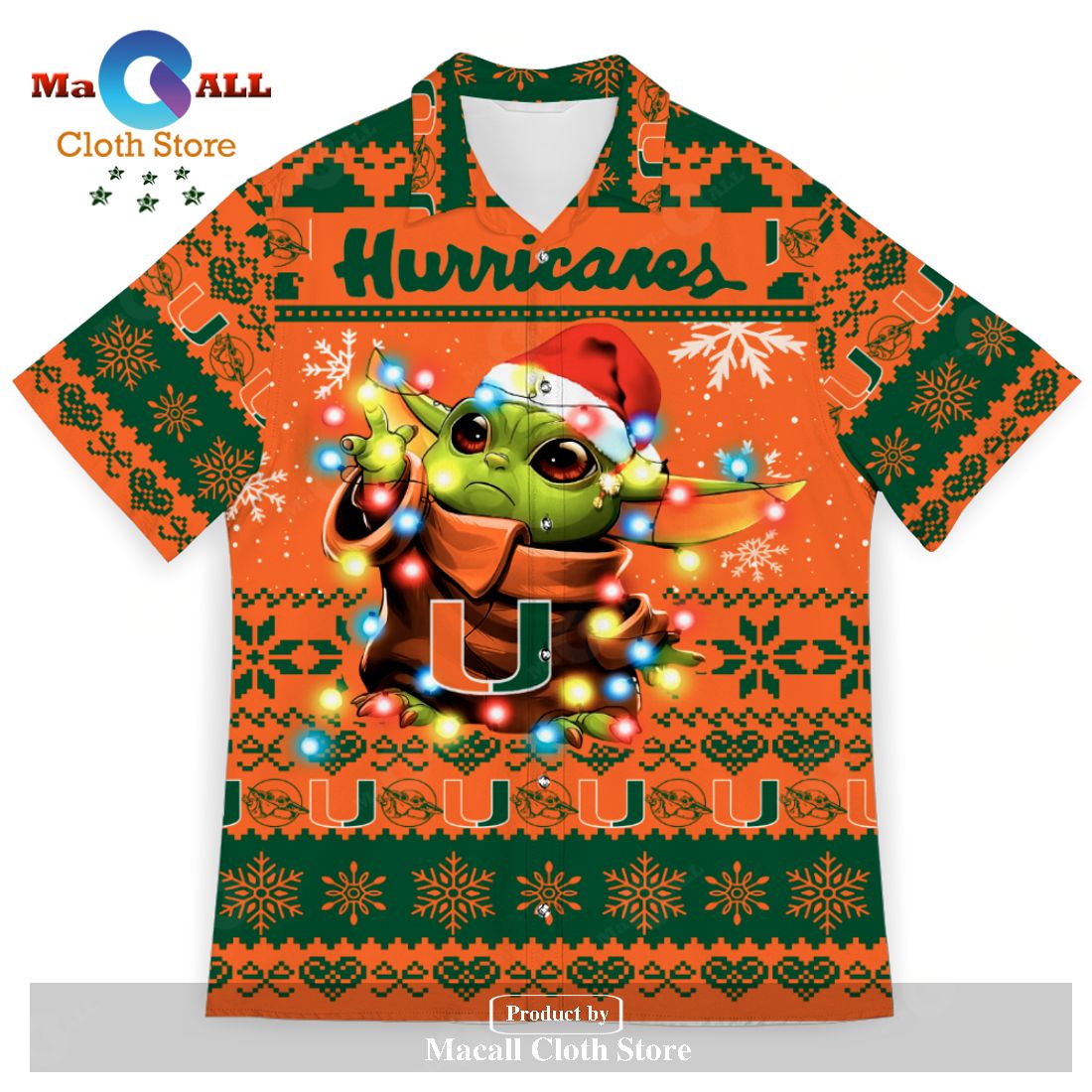 Miami Hurricanes Baby Yoda Star Wars Sports Football American Ugly Christmas 3D Hawaiian Shirt