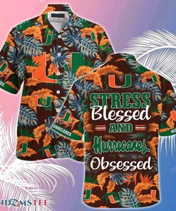 Miami Hurricanes Beach Hawaiian Shirt Stress Blessed Obsessed