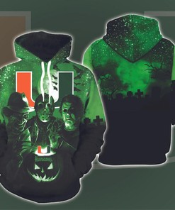 Miami Hurricanes Horror Movies Halloween 3D Hoodie All Over Printed, Fbs, Football Bowl Subdivision, NCAA, Michael Myers, Jason Voorhees - Prinvity