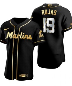 Miami Marlins #19 Miguel Rojas Mlb Golden Brandedition Black Jersey Gift For Marlins Fans