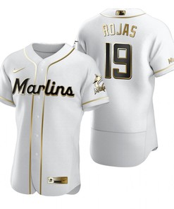 Miami Marlins #19 Miguel Rojas Mlb Golden Brandedition White Jersey Gift For Marlins Fans