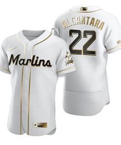 Miami Marlins #22 Sandy Alcantara Mlb Golden Brandedition White Jersey Gift For Marlins Fans