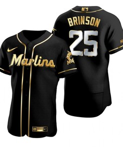 Miami Marlins #25 Lewis Brinson Mlb Golden Brandedition Black Jersey Gift For Marlins Fans