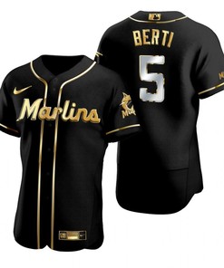 Miami Marlins #5 Jon Berti Mlb Golden Brandedition Black Jersey Gift For Marlins Fans