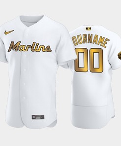 Miami Marlins Custom 00 White Gold 2022-23 All-Star Game Jersey
