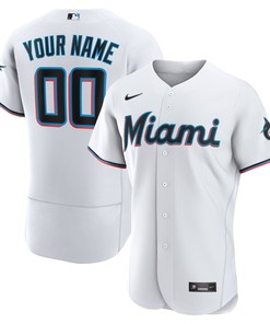 Miami Marlins Home Authentic Custom Jersey - White Custom Jerseys Mlb