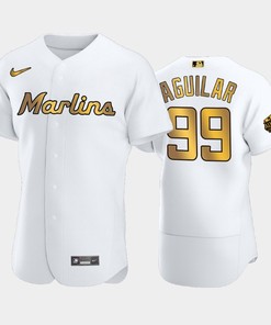 Miami Marlins Jesus Aguilar 99 White Gold 2022-23 All-Star Game Jersey