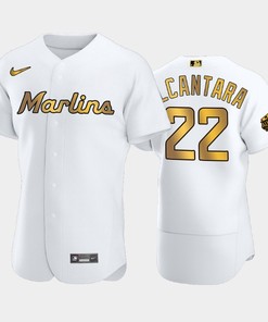 Miami Marlins Sandy Alcantara 22 White Gold 2022-23 All-Star Game Jersey
