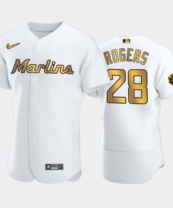 Miami Marlins Trevor Rogers 28 White Gold 2022-23 All-Star Game Jersey